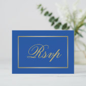Cartons Réponse Chic Sapphire Blue Gold Script Mariage de calligra (Debout devant)
