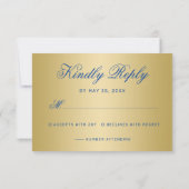 Cartons Réponse Chic Sapphire Blue Gold Script Mariage de calligra (Dos)