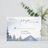 Cartons Réponse Chic Script Ardoise Blue Mountains Mariage de forê (Debout devant)