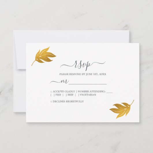 Cartons Réponse Chic Script Gold Leaf Simple Mariage (Devant)