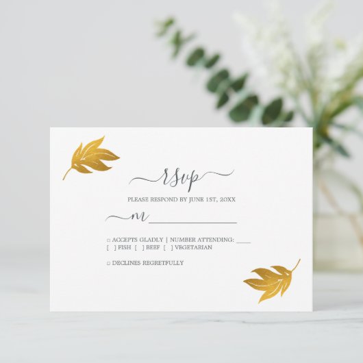 Cartons Réponse Chic Script Gold Leaf Simple Mariage (Debout devant)