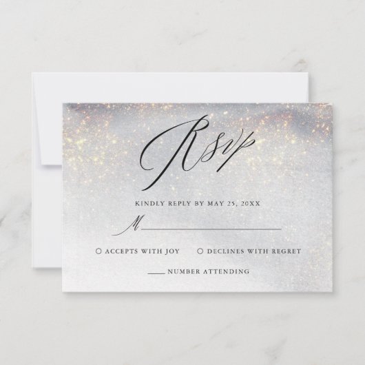 Cartons Réponse Chic Silver Gold Sparkle Aquarelle Mariage de luxe (Devant)