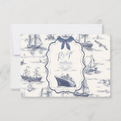 Cartons Réponse Chic Toile Nautique de Jouy Bow Mariage (Devant)