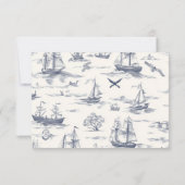 Cartons Réponse Chic Toile Nautique de Jouy Bow Mariage (Dos)