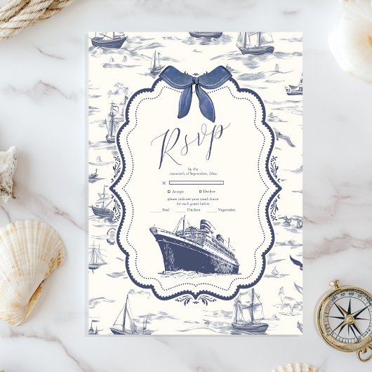 Cartons Réponse Chic Toile Nautique de Jouy Bow Mariage