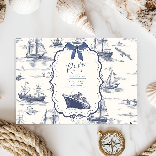 Cartons Réponse Chic Toile Nautique de Jouy Bow Mariage