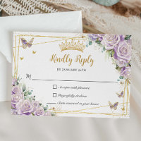Chic violet Lilac Rose Floral Gold 15 Quinceañera