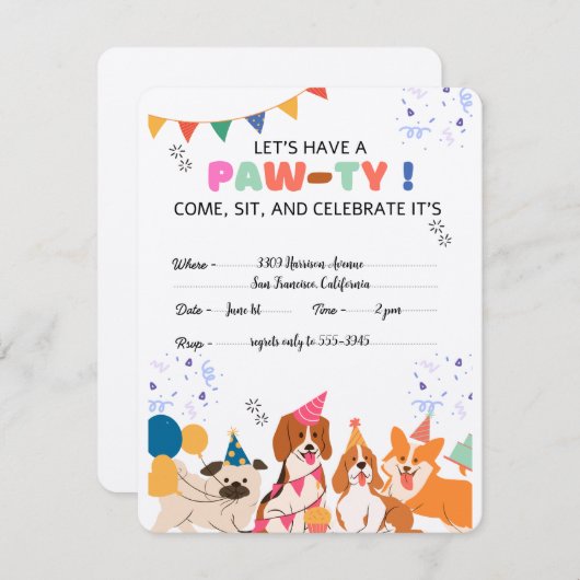 Cartons Réponse Chien chiot Anniversaire Fête Chiot Paw-ty Invitat (Devant / Derrière)