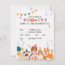 Chien chiot Anniversaire Fête Chiot Paw-ty Invitat