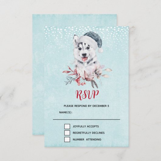 Cartons Réponse Chien de Noël Husky dans un chapeau de Père Noël (Devant / Derrière)