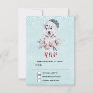 Cartons Réponse Chien de Noël Husky dans un chapeau de Père Noël
