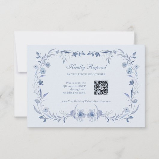 Cartons Réponse Chinoiserie bleu clair | Mariage de code QR (Devant)