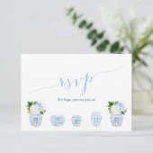 Cartons Réponse Chinoiserie Chic Blue & White Mariage Meal Choix (Debout devant)