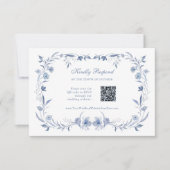 Cartons Réponse Chinoiserie Dusty Blue | Mariage de code QR (Devant)