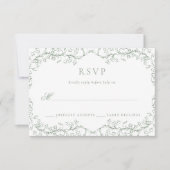 Cartons Réponse Chinoiserie romantique Sage Vert Mariage (Devant)