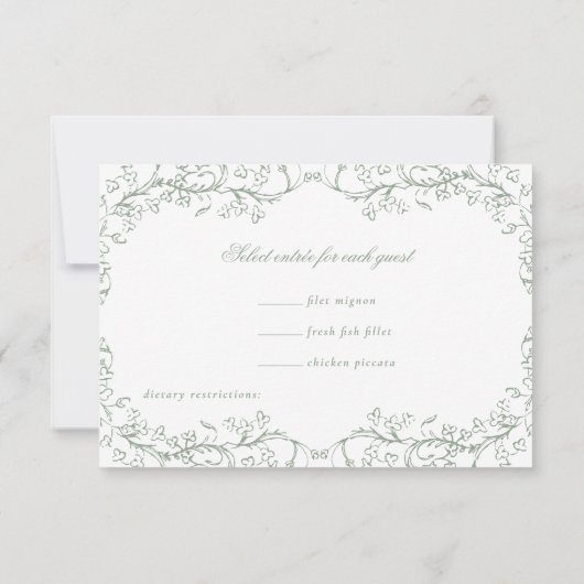 Cartons Réponse Chinoiserie romantique Sage Vert Mariage (Dos)