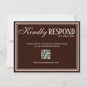 Cartons Réponse Chocolat Brun Chic Ancien Argent Code QR Mariage (Devant)