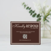Cartons Réponse Chocolat Brun Chic Ancien Argent Code QR Mariage (Debout devant)