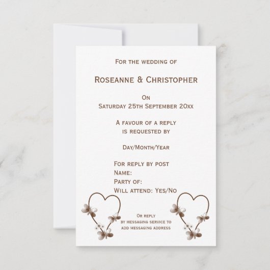 Cartons Réponse Chocolat Coeur Et Papillons Design Mariage (Dos)