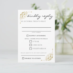 Cartons Réponse Choix alimentaires de Mariage campagnard noir et o