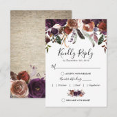 Cartons Réponse Choix de Fleurs Mariage Prune Rustique (Devant / Derrière)