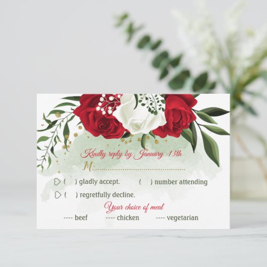 Cartons Réponse choix de repas à la flore rouge et blanche (Debout devant)