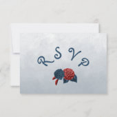 Cartons Réponse choix de repas bleu marine et fleurs rouges (Dos)