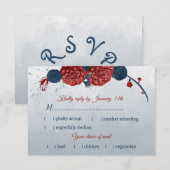 Cartons Réponse choix de repas bleu marine et fleurs rouges (Devant / Derrière)