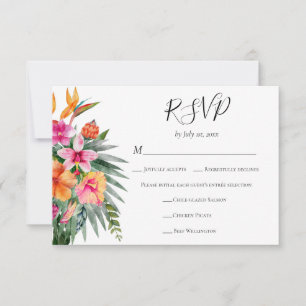 Cartons Réponse Choix de repas de mariage avec des fleurs tropical