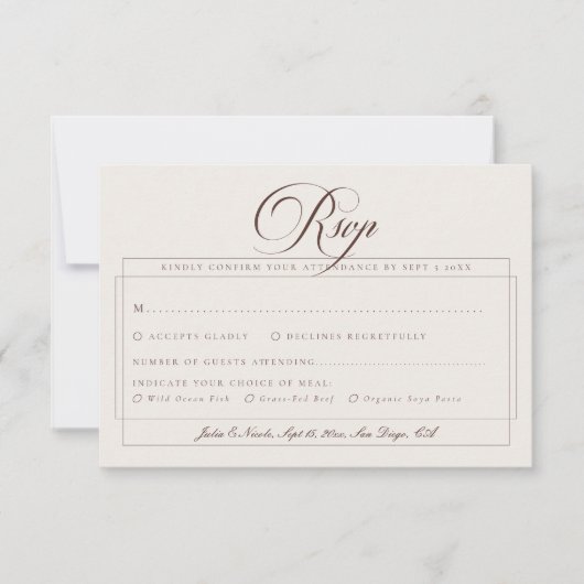 Cartons Réponse Choix de repas de mariage classique Choco Ivory Ca (Devant)