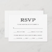 Cartons Réponse Choix de repas de mariage élégant noir et blanc de (Devant / Derrière)