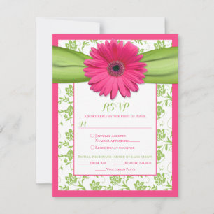 Cartons Réponse Choix de repas de mariage en damas rose vert daisy