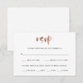 Cartons Réponse Choix de repas de mariage en or rose Faux élégant  (Devant / Derrière)