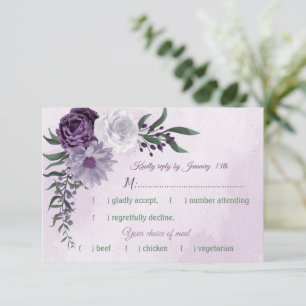 Cartons Réponse choix de repas floraux violet et blanc