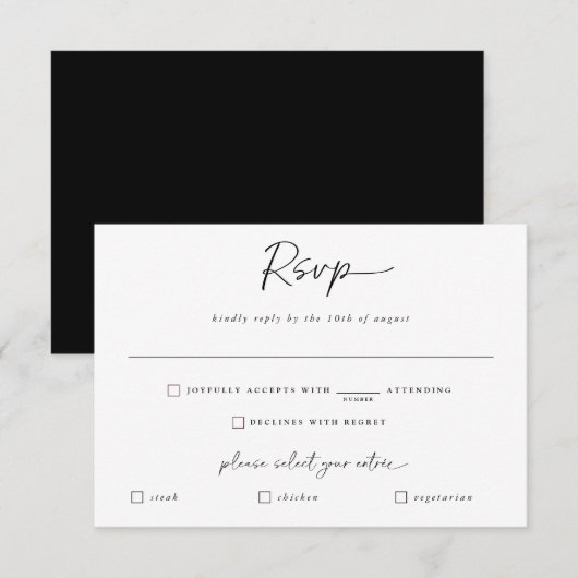 Cartons Réponse Choix de repas Mariage Moderne Écriture manuscrite (Devant / Derrière)