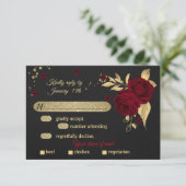 Cartons Réponse choix de repas noir floral or bordeaux (Debout devant)