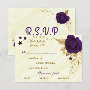 Cartons Réponse choix de repas royal violet or fleuri marbre