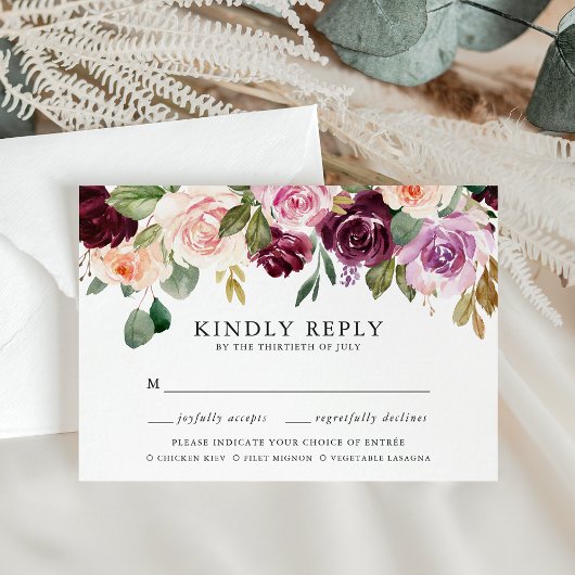 Cartons Réponse Choix de repas rustique rose bordeaux et violet