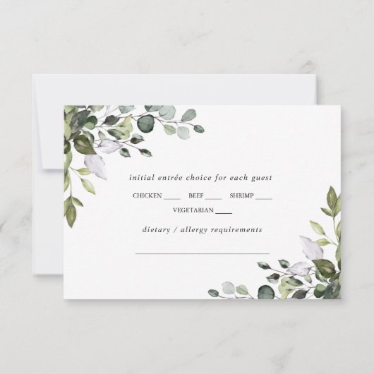 Cartons Réponse CHOIX DE REPAS Simple Élégant Mariage Eucalyptus (Dos)