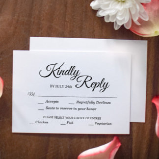 Cartons Réponse Choix de repas simple en calligraphie noir et blan