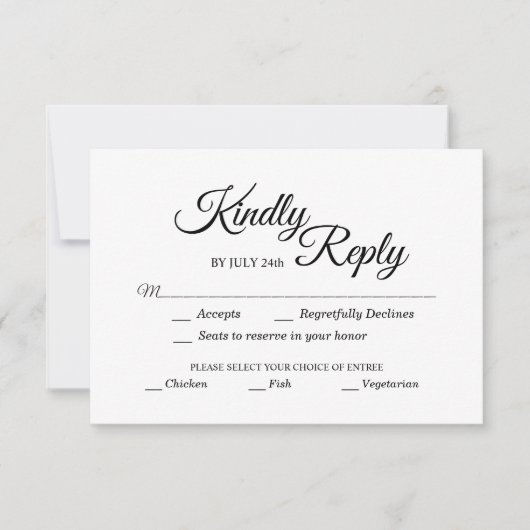 Cartons Réponse Choix de repas simple en calligraphie noir et blan (Devant)