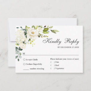 Cartons Réponse CHOIX DU REPAS Eucalyptus Roses blanches Mariage f