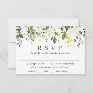 Cartons Réponse CHOIX DU REPAS Eucalyptus Roses blanches Mariage f