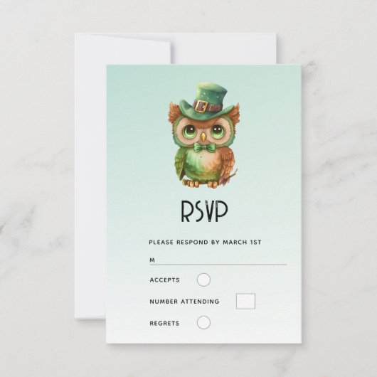 Cartons Réponse Chouette mignonne dans un Mariage de chapeau vert (Devant)