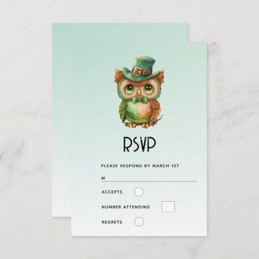 Cartons Réponse Chouette mignonne dans un Mariage de chapeau vert (Devant / Derrière)