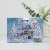 Cartons Réponse Christmas Party Winter White Snowman Blue Rustic (Debout devant)