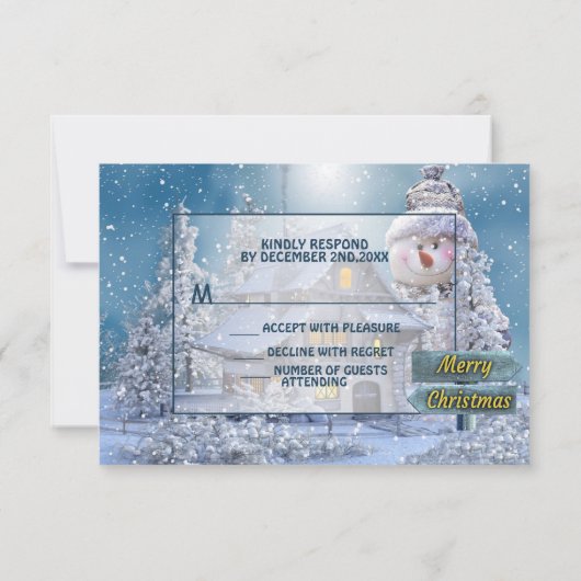 Cartons Réponse Christmas Party Winter White Snowman Blue Rustic (Dos)