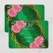 Cartons Réponse Chrysanthèmes rose Mariage géométrique or (Devant / Derrière)