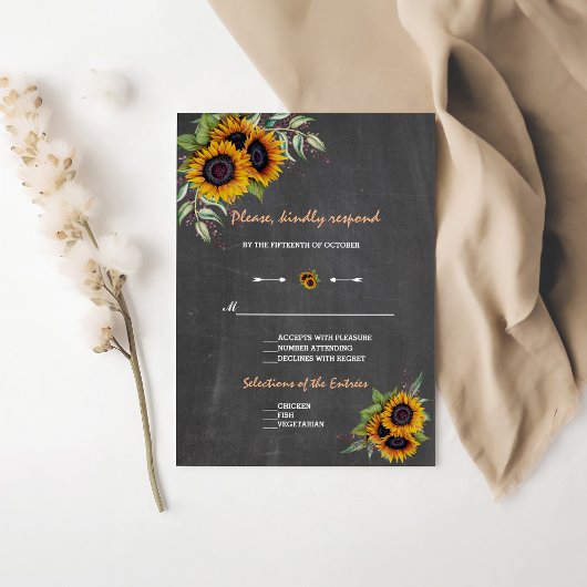 Cartons Réponse Chute Aquarelle Sunflowers Chalkboard Mariage