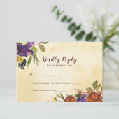 Cartons Réponse Chute Floral Violet Brûlé Orange Jaune Mariage (Debout devant)